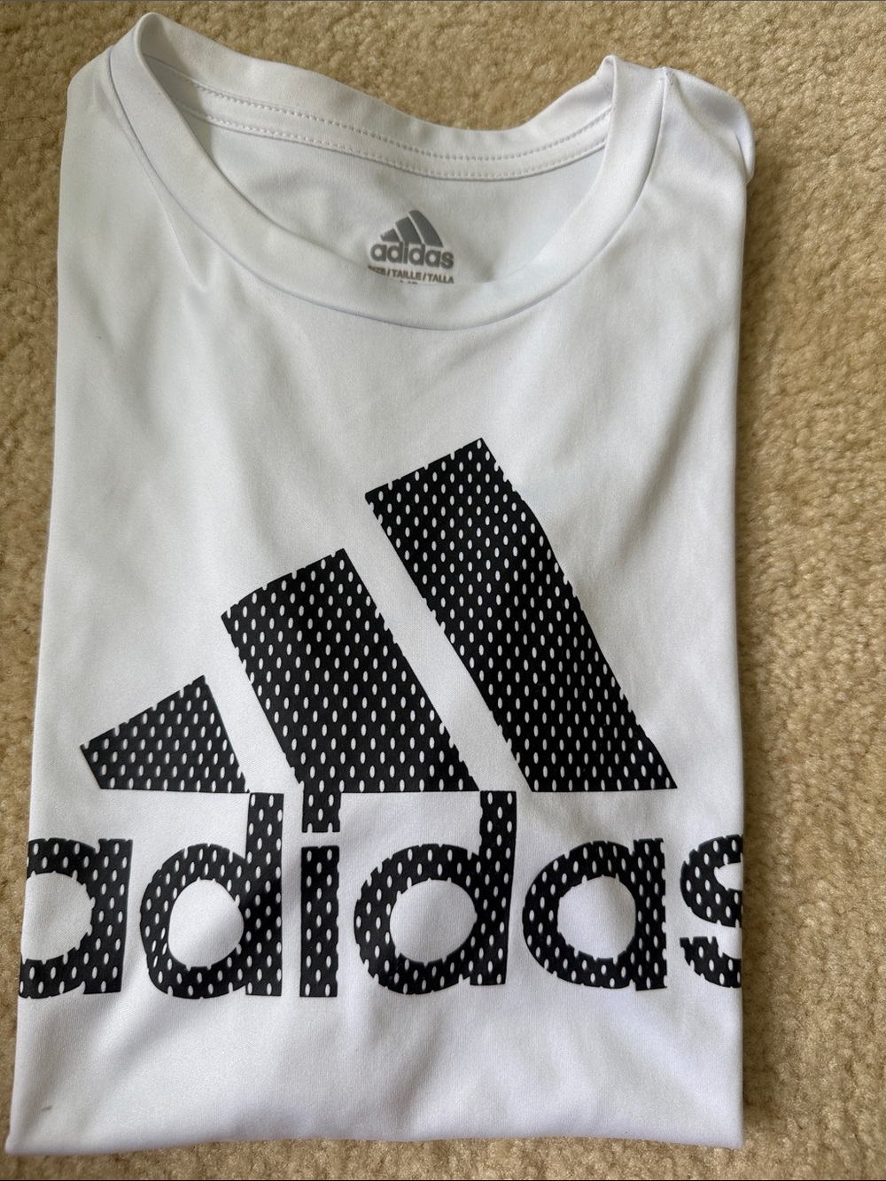 adidas!!! Kids White Short-Sleeve Tee with Black Logo size L (14/16) 100% poly